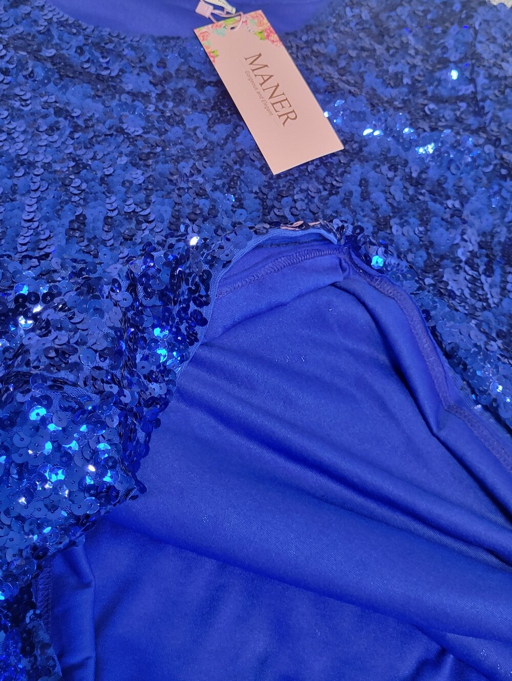 Maner Royal Blue Sequin Short Sleeve Top - Picture 2 of 5